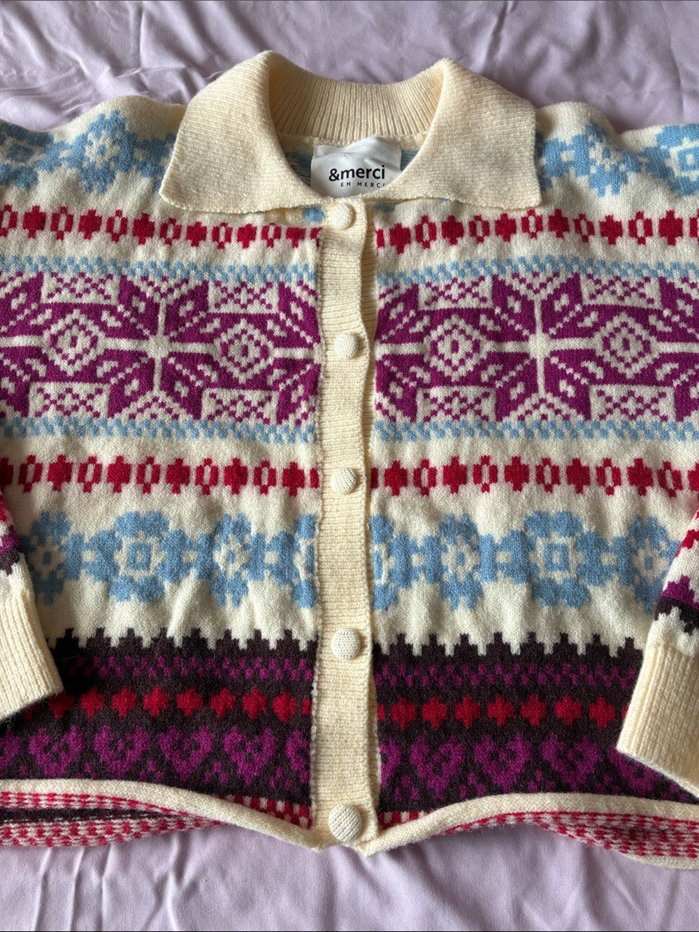 &merci en merci Nordic Pattern Cardigan Sweater - cropped size large
